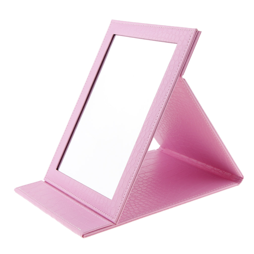 PU Leather Makeup Mirror Folding Portable Foldable Cosmetic Mirror Travel Pink