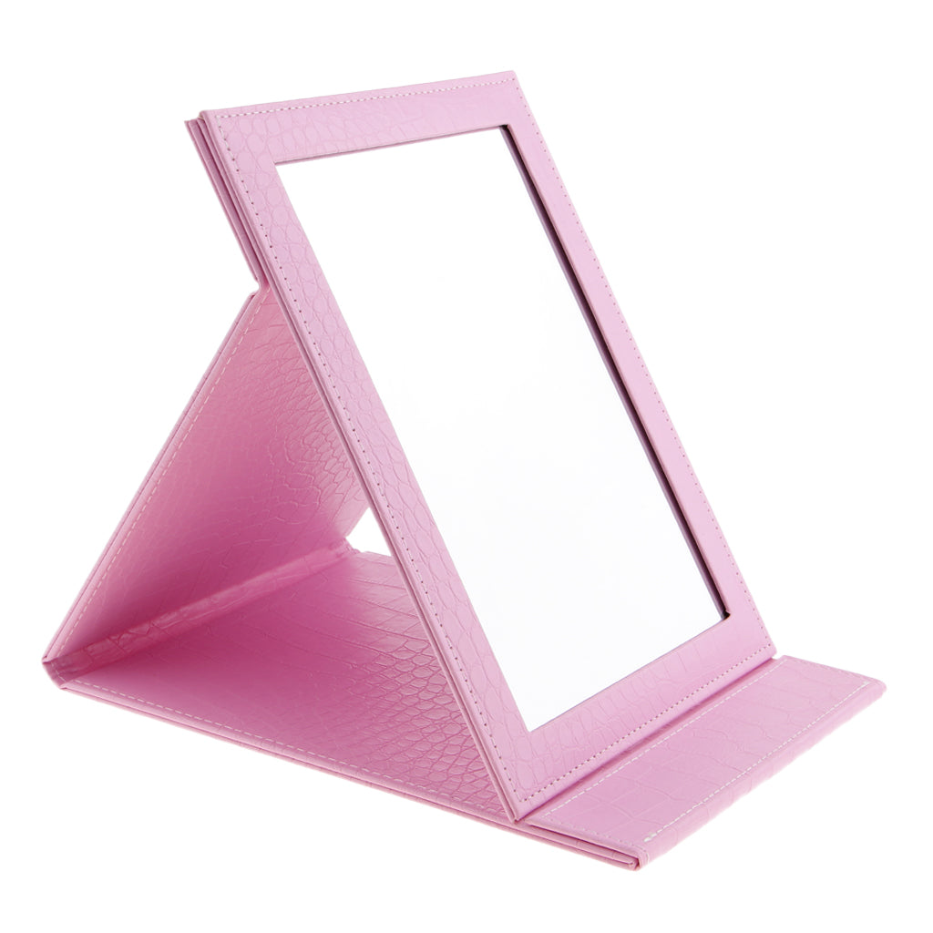 PU Leather Makeup Mirror Folding Portable Foldable Cosmetic Mirror Travel Pink