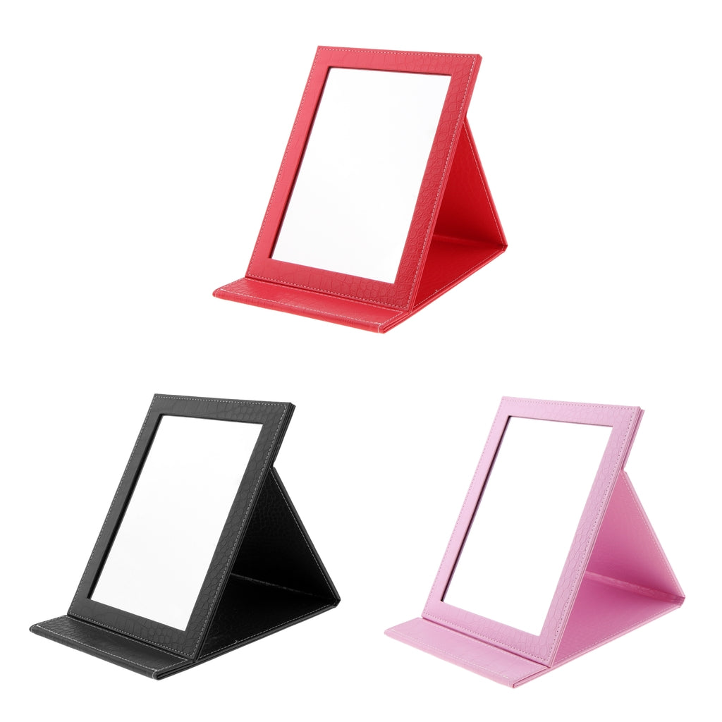 PU Leather Makeup Mirror Folding Portable Foldable Cosmetic Mirror Travel Pink