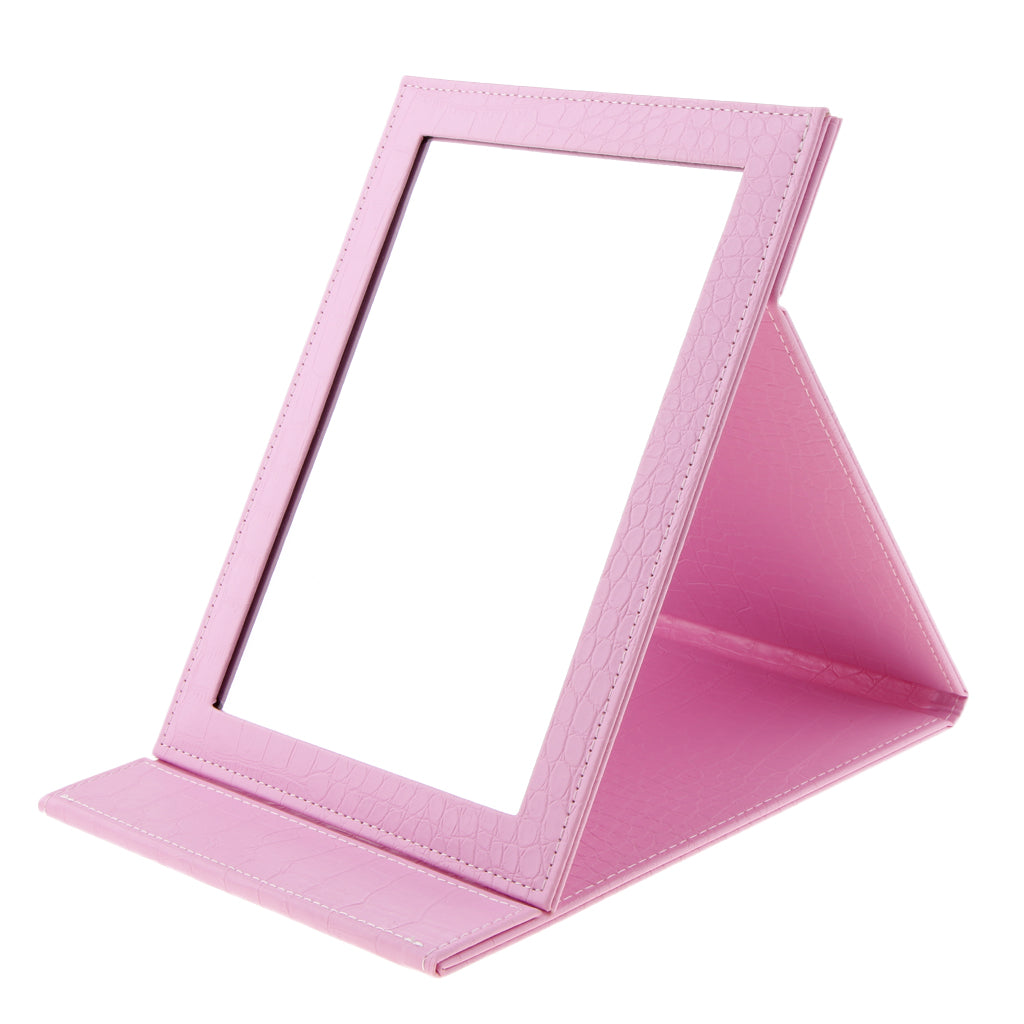 PU Leather Makeup Mirror Folding Portable Foldable Cosmetic Mirror Travel Pink