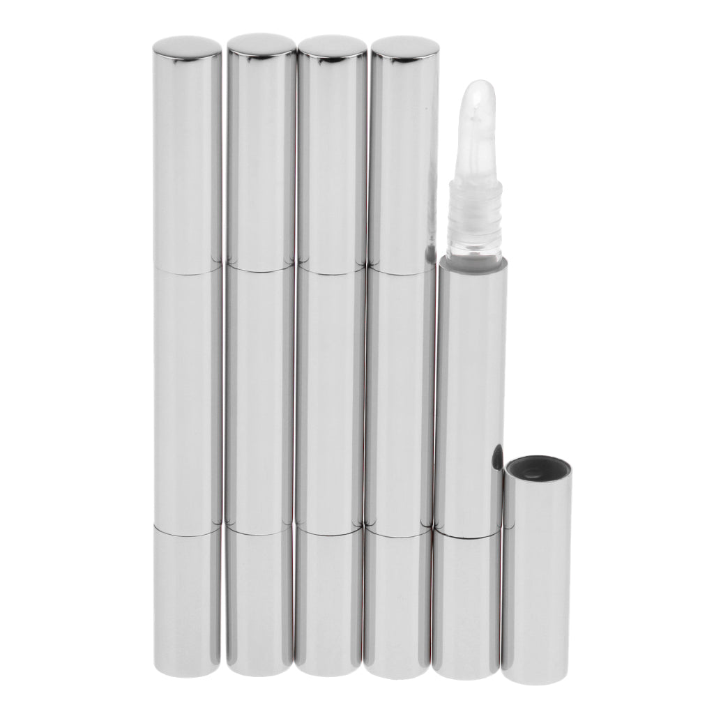 5Pcs 3ml Empty Nail Oil Pen,Twist Pen,Cosmetic Container,Lip Gloss Tubes Silver