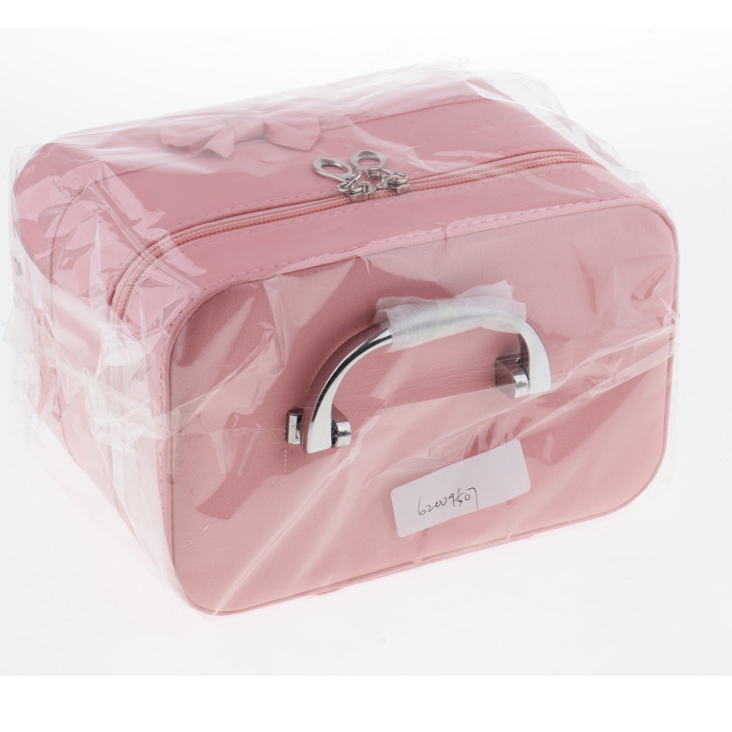 Portable Handbag Zipper Makeup Cosmetic Organizer Storage Case Box  Pink