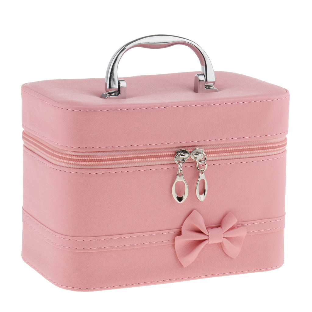 Portable Handbag Zipper Makeup Cosmetic Organizer Storage Case Box  Pink