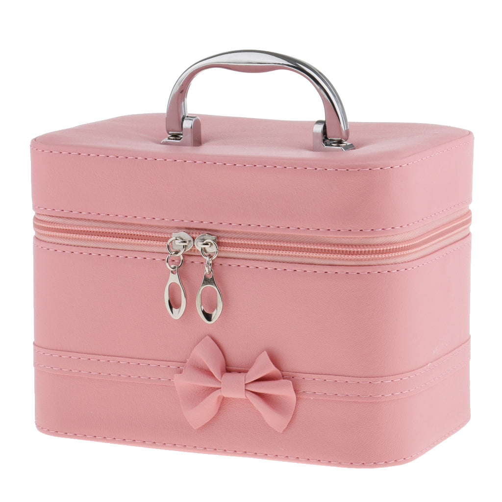 Portable Handbag Zipper Makeup Cosmetic Organizer Storage Case Box  Pink