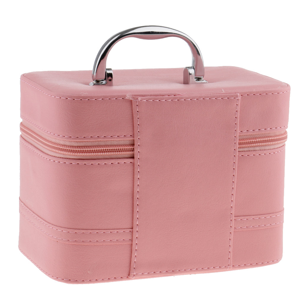 Portable Handbag Zipper Makeup Cosmetic Organizer Storage Case Box  Pink