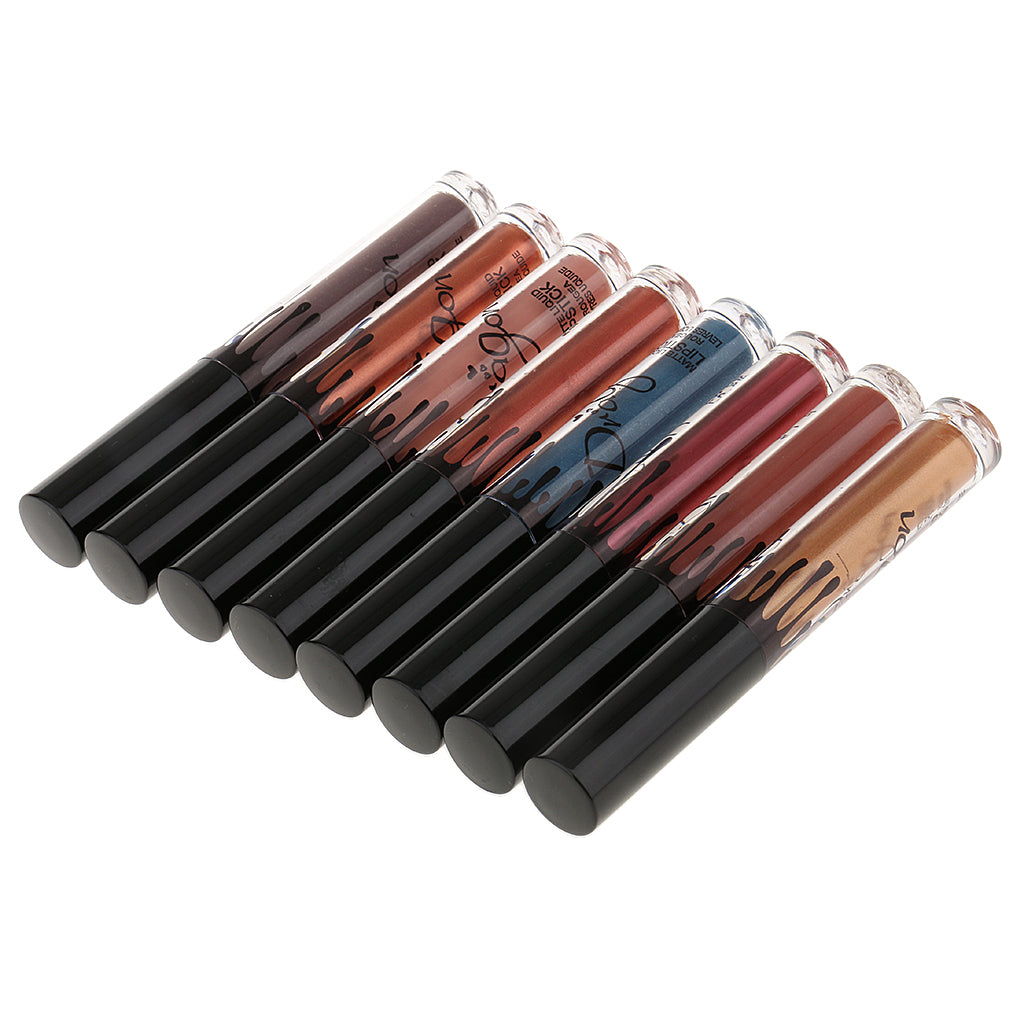 8 Colors Makeup Lip Gloss Metallic Waterproof Long Lasting Liquid Lipsticks