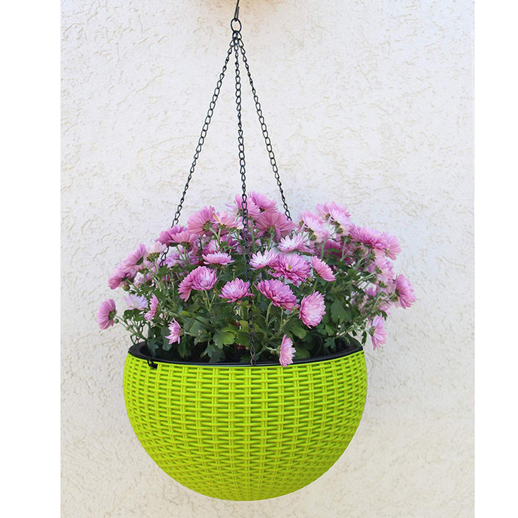 Plastic Hanging Flower Pot Planter Basket for Plant Holder+Chain Green- S