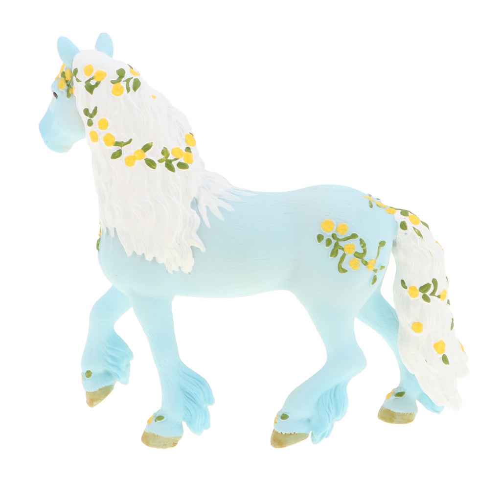 Plastic Animal Model Figurines Kids Toy Decor Elven Horse with Flower Blue