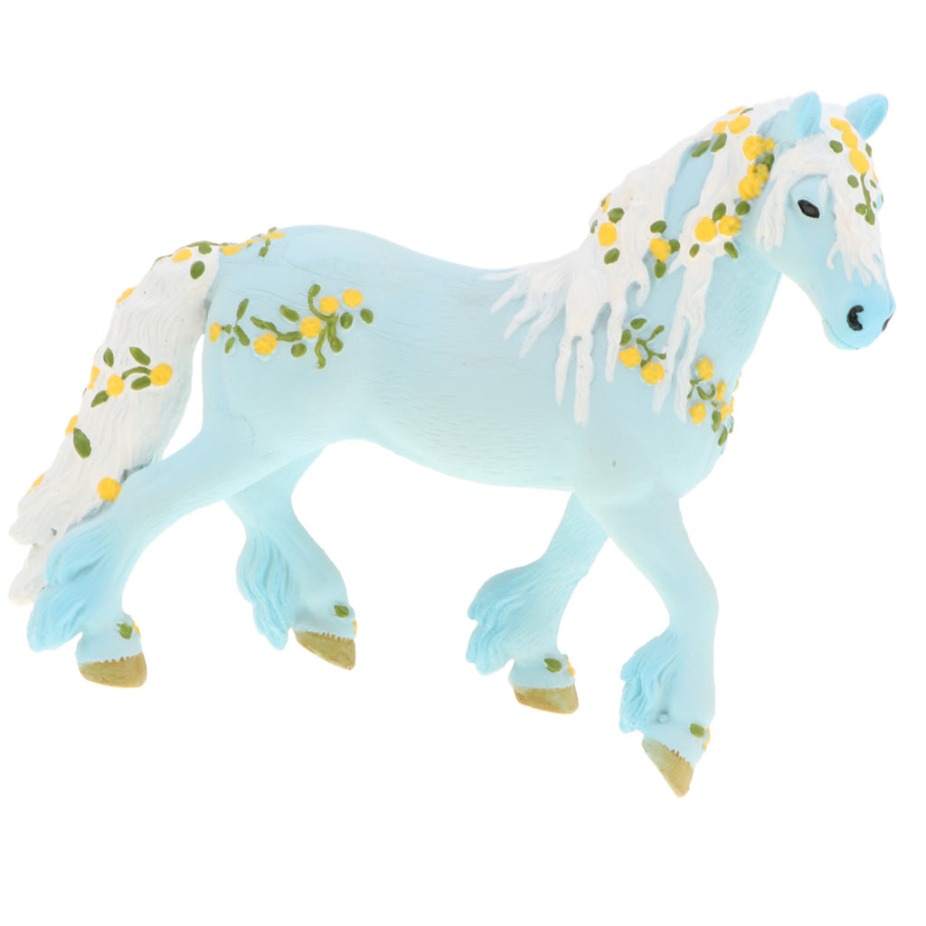 Plastic Animal Model Figurines Kids Toy Decor Elven Horse with Flower Blue