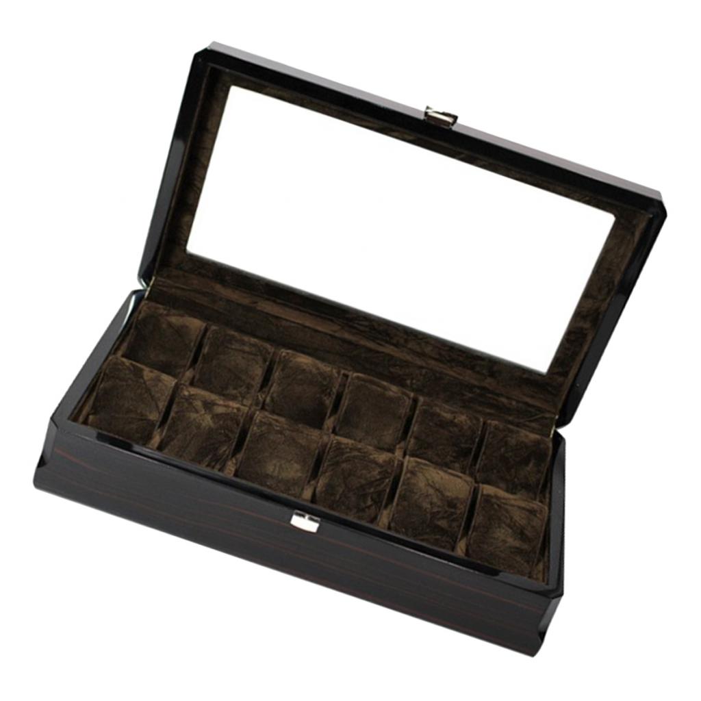 12 Grids Wood Grain Watch Display Case Jewelry Collection Storage Holder Box