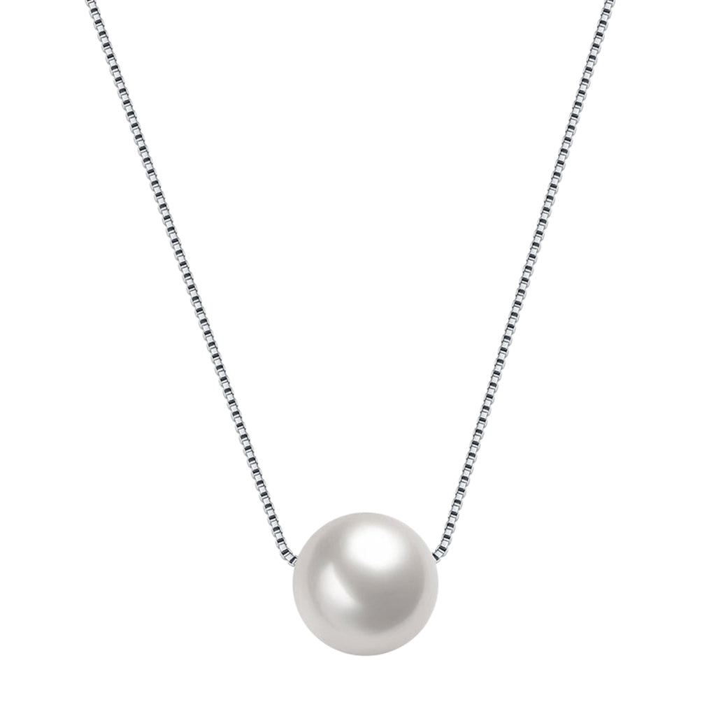 White Pearl Pendant Necklace Silver