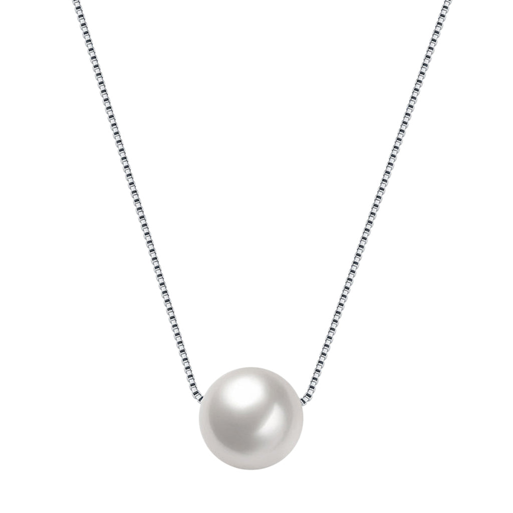 White Pearl Pendant Necklace Silver