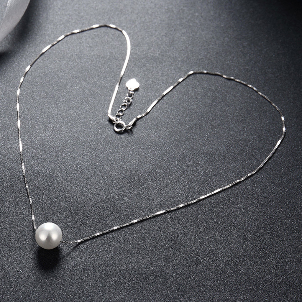 White Pearl Pendant Necklace Silver