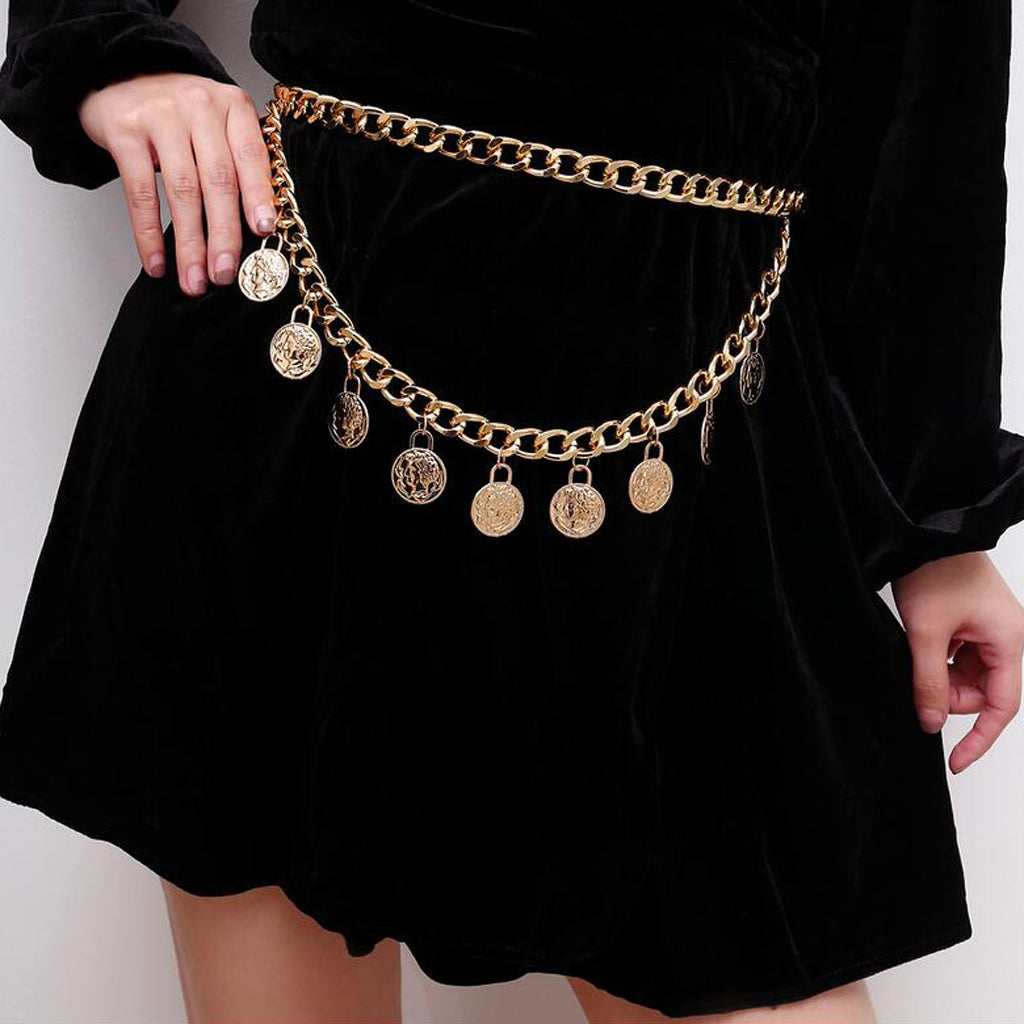 Elegant Lady Bohemian Coins Tassel Chain Wedding Gypsy Waist Belt Gold