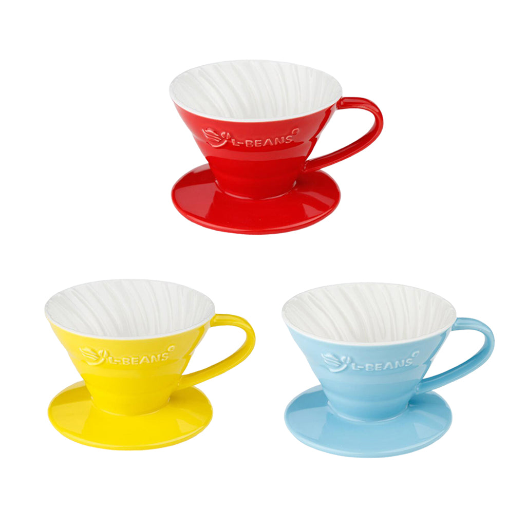 Ceramic Pour Over Manual Espresso Coffee Dripper Cup Red/Yellow/Blue Red