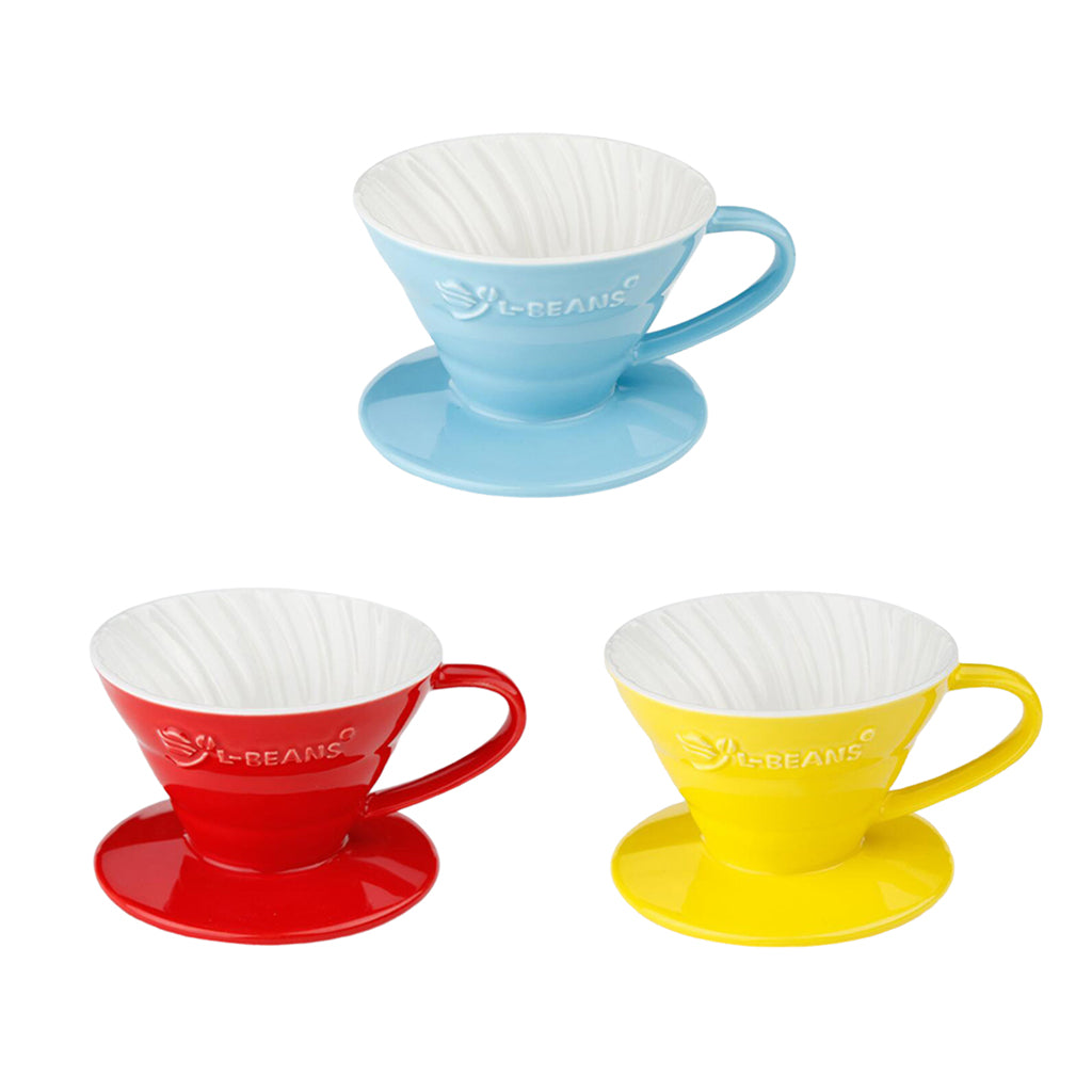 Ceramic Pour Over Manual Espresso Coffee Dripper Cup Red/Yellow/Blue Red