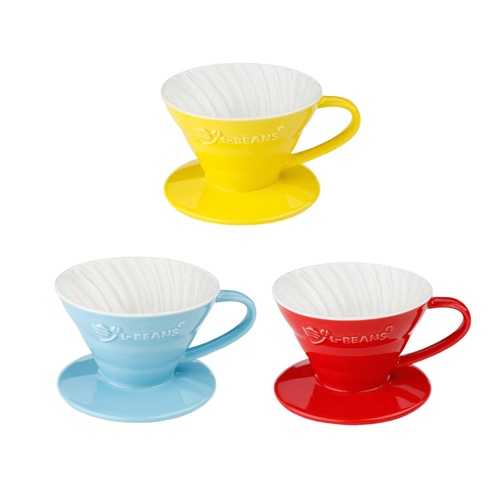 Ceramic Pour Over Manual Espresso Coffee Dripper Cup Red/Yellow/Blue Red