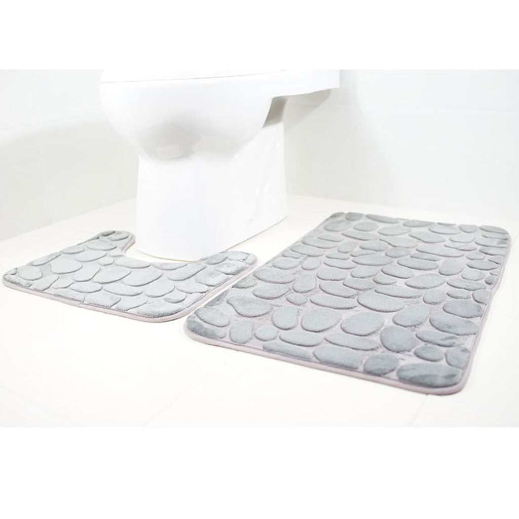 2 Pcs Xmas Bathmat Toilet Set Mat & Lid Cover Bathroom Set Gray