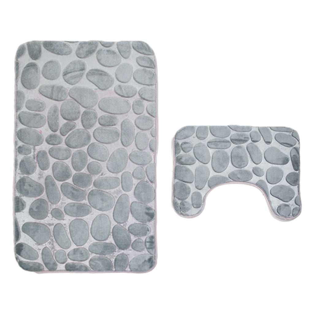 2 Pcs Xmas Bathmat Toilet Set Mat & Lid Cover Bathroom Set Gray