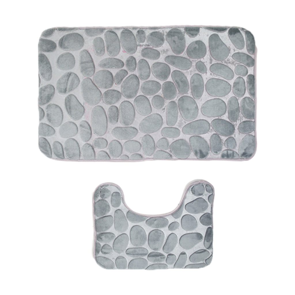 2 Pcs Xmas Bathmat Toilet Set Mat & Lid Cover Bathroom Set Gray