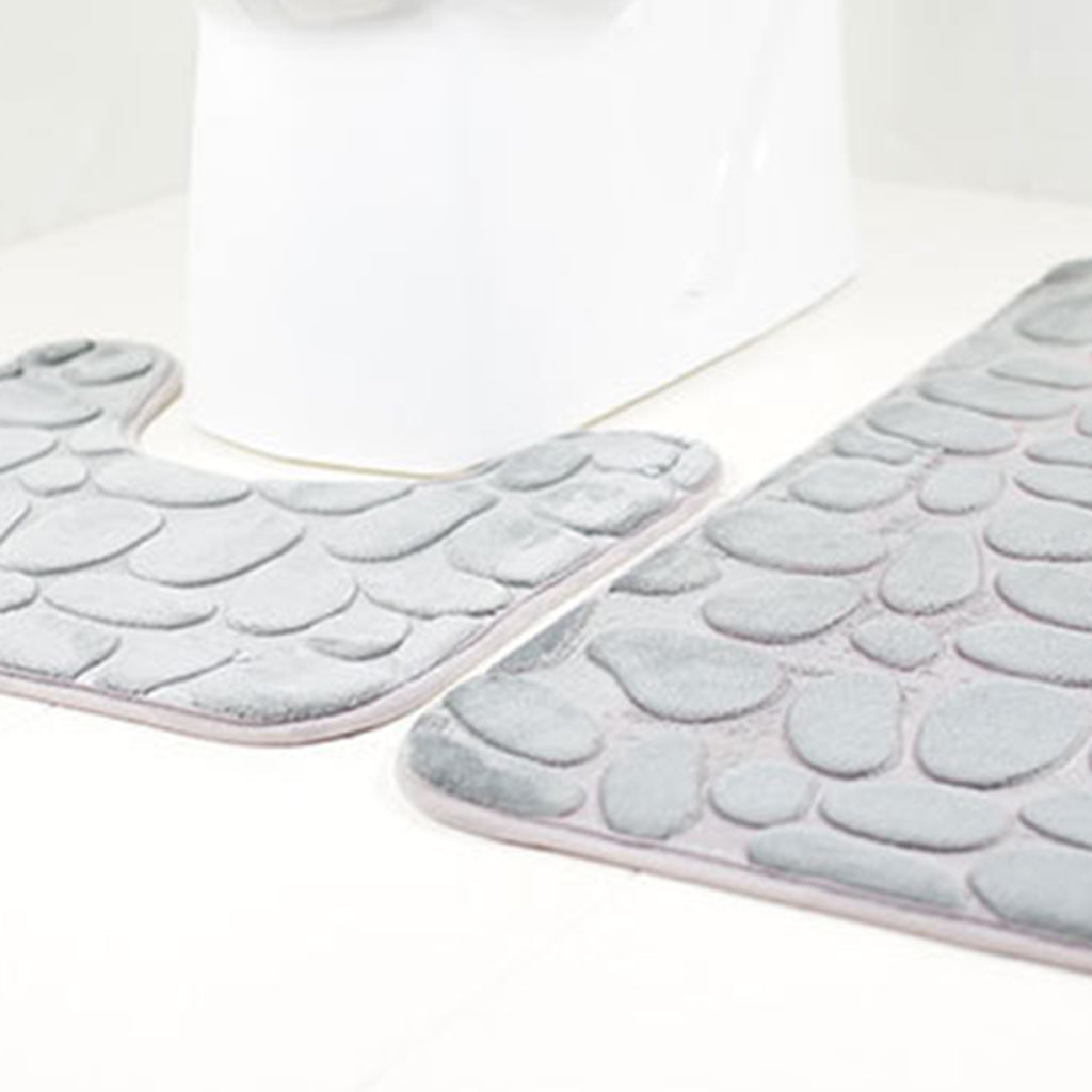 2 Pcs Xmas Bathmat Toilet Set Mat & Lid Cover Bathroom Set Gray