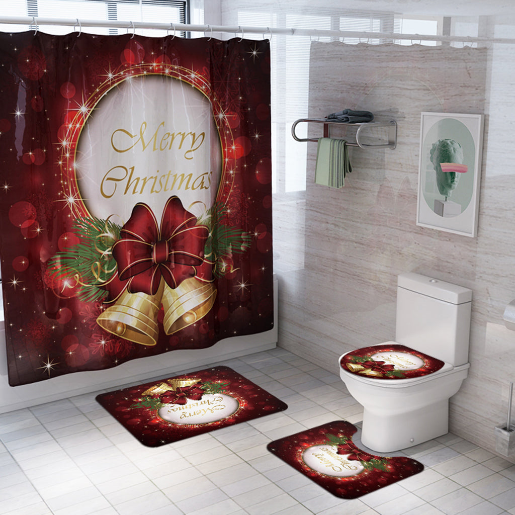 3pack Bathroom Set Rug Mat Toilet Lid Cover Non Slip Bathmats Christmas bell