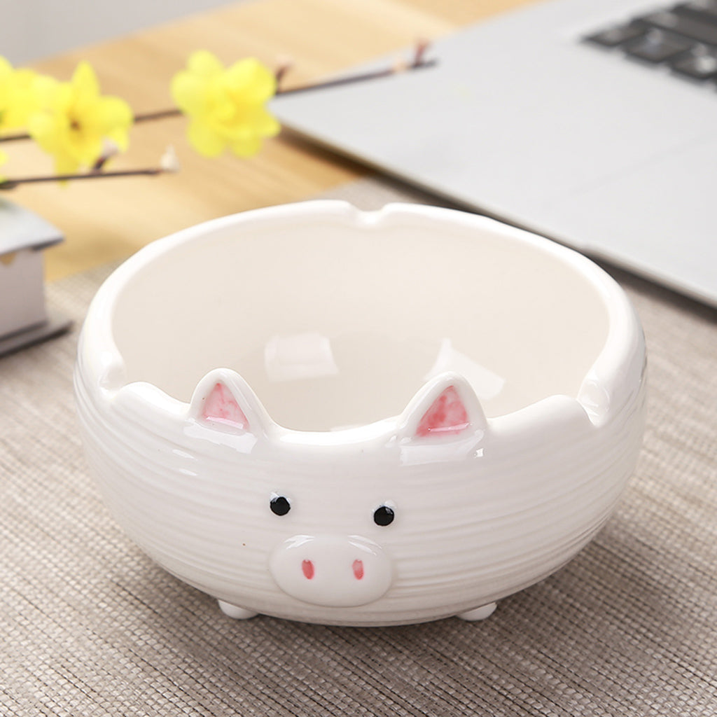 Cute Pig Ceramic Ashtray Ash Holder Living Room Decor Gift White 12x7cm