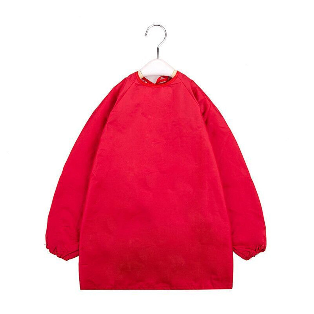 Kids Apron Long Sleeve Waterproof Smock for Painting Drawing S/M/L Red S