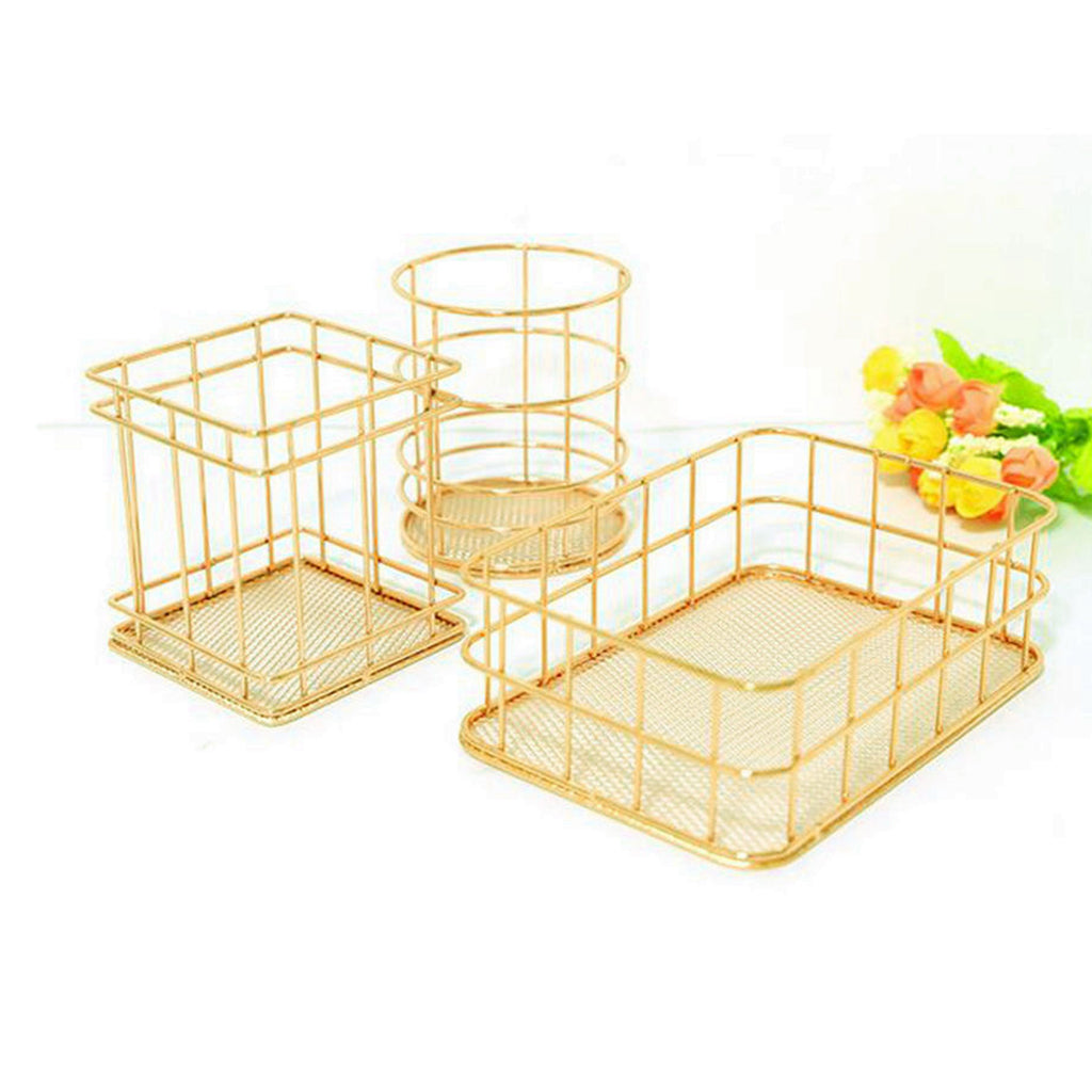 Wire Storage Basket Bin Organizer Holder for Kithen Bathroom Golden L