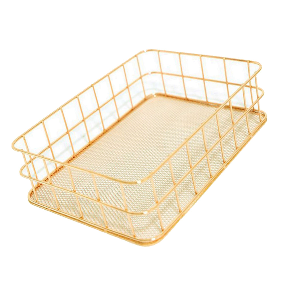 Wire Storage Basket Bin Organizer Holder for Kithen Bathroom Golden L