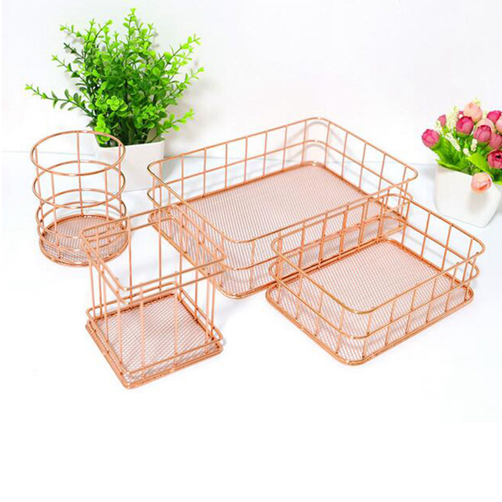 Wire Storage Basket Bin Organizer Holder for Kithen Bathroom Rose Gold L