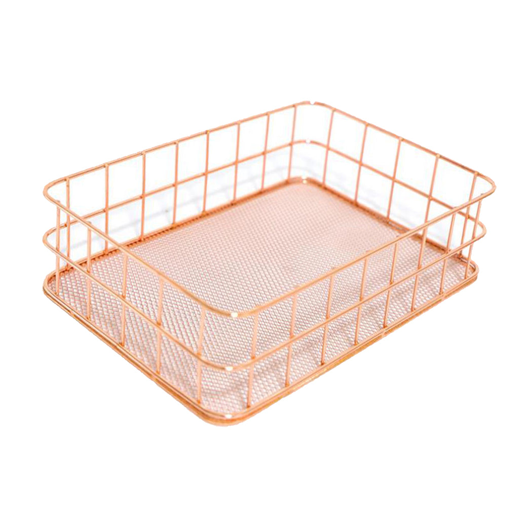 Wire Storage Basket Bin Organizer Holder for Kithen Bathroom Rose Gold L