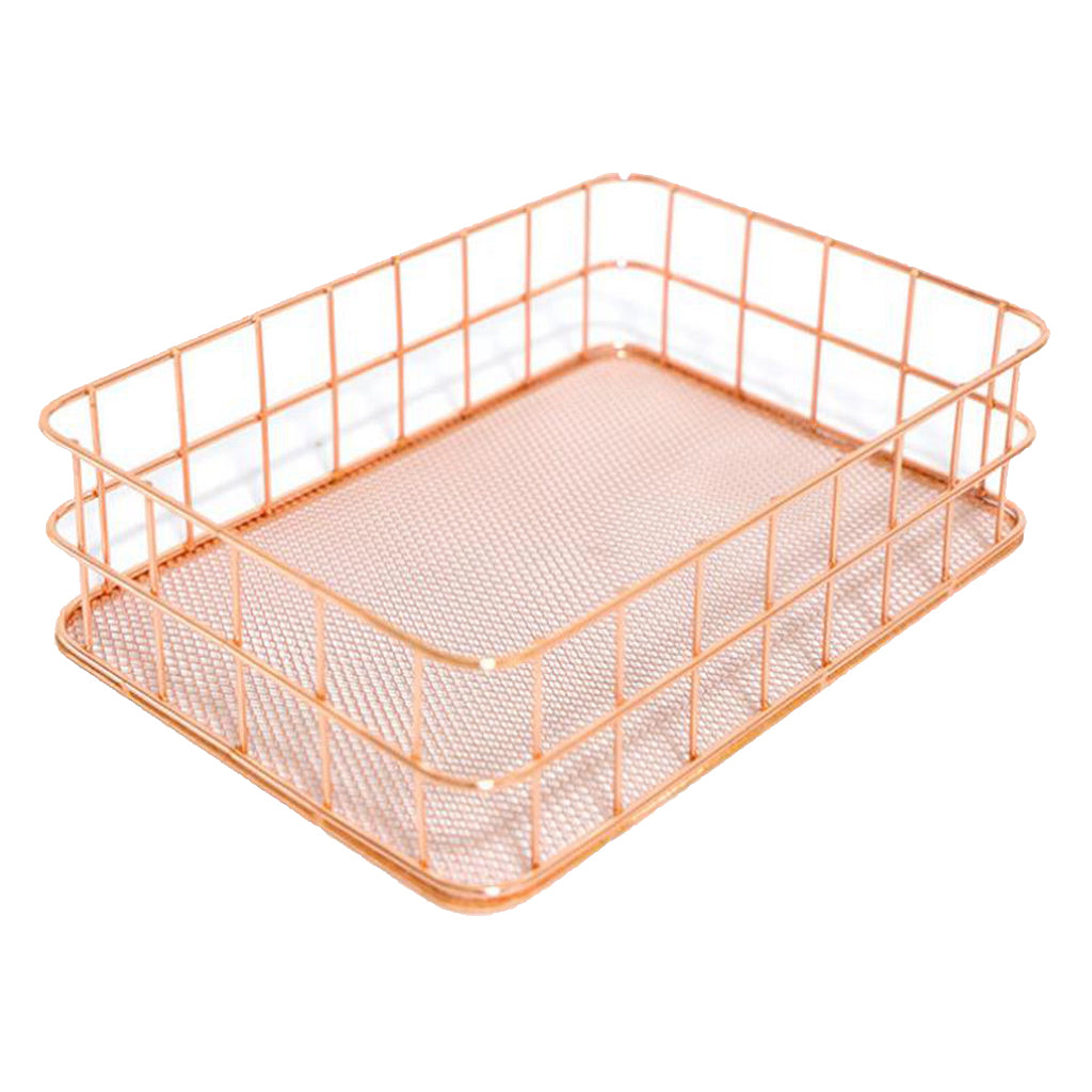 Wire Storage Basket Bin Organizer Holder for Kithen Bathroom Rose Gold L