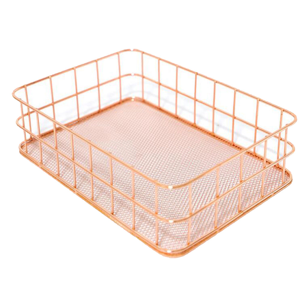 Wire Storage Basket Bin Organizer Holder for Kithen Bathroom Rose Gold L