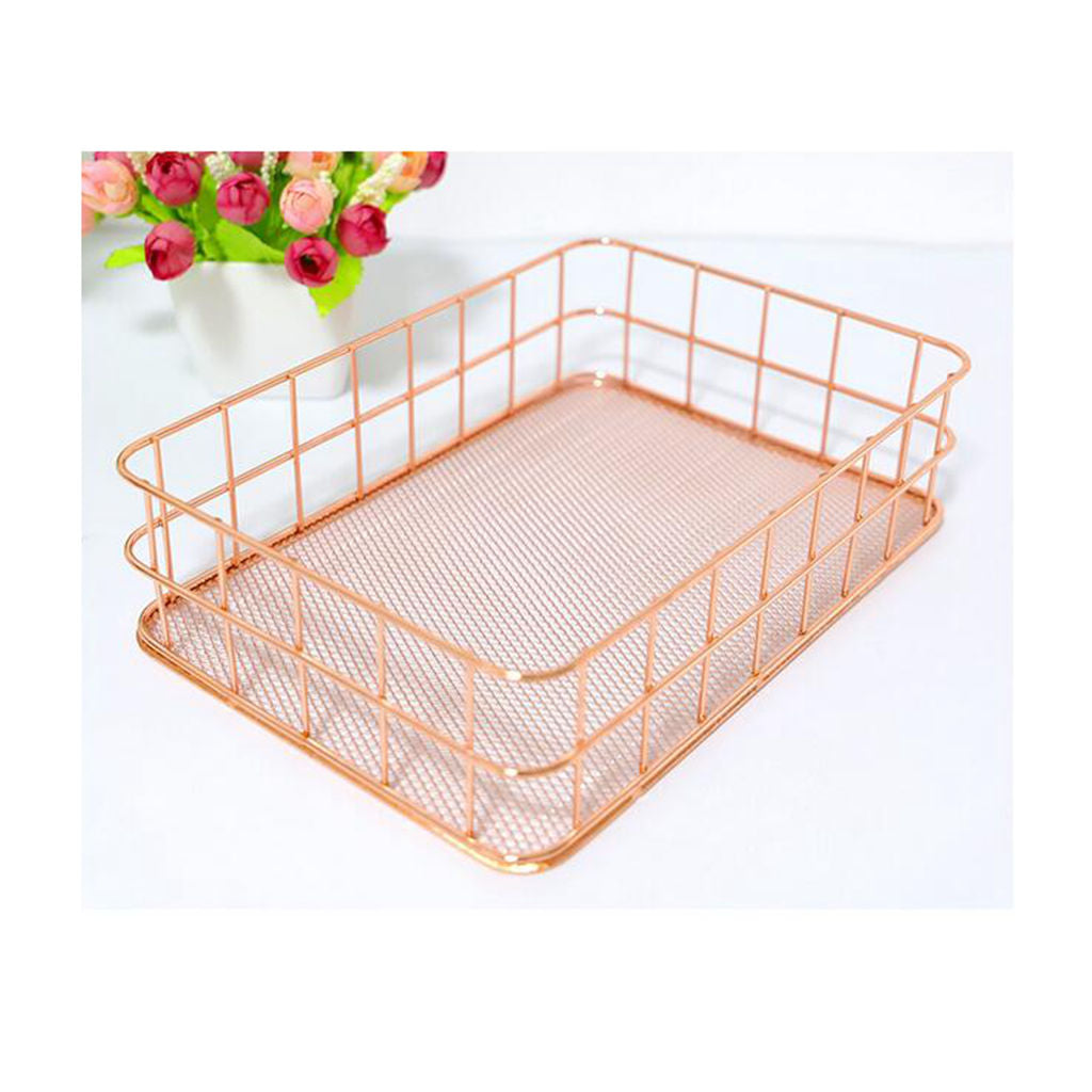 Wire Storage Basket Bin Organizer Holder for Kithen Bathroom Rose Gold L