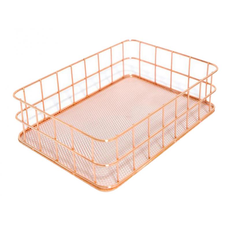 Wire Storage Basket Bin Organizer Holder for Kithen Bathroom Rose Gold L