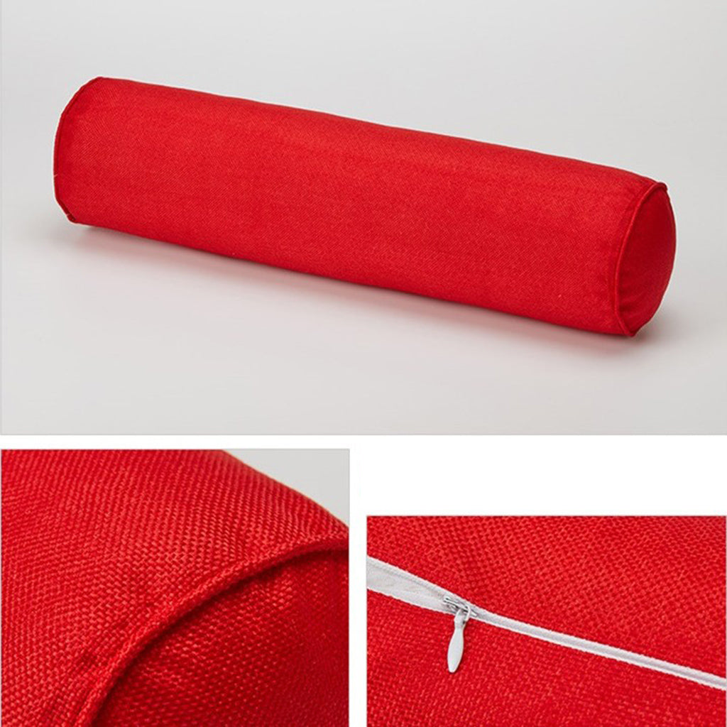 Solid Color Cotton Linen Cylindrical Lumbar Support Pillow Bright Red