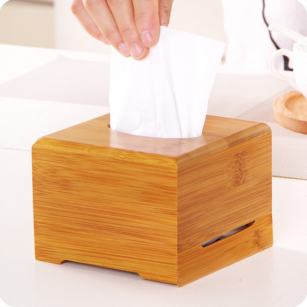 Square Bamboo Facial Tissue Box Cover Holder for Bathroom Bedroom large