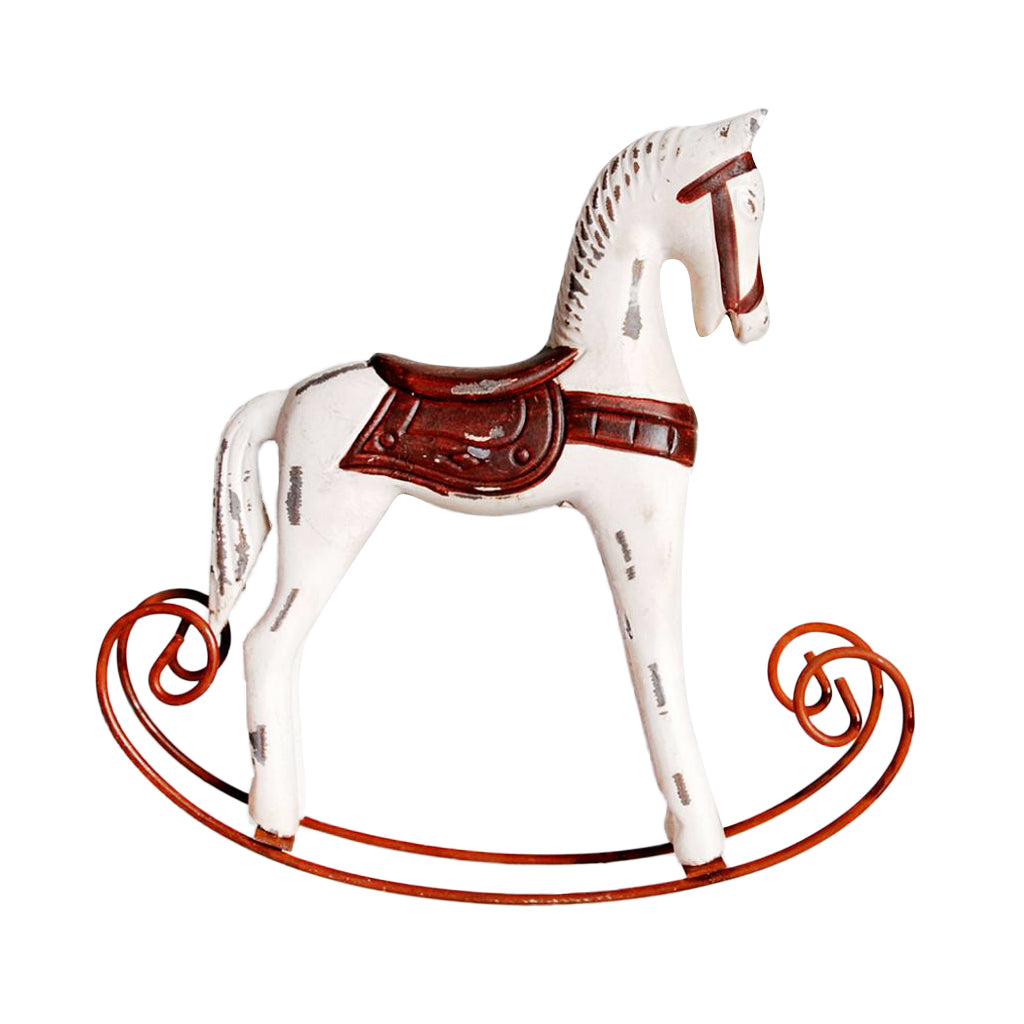 Mini Wooden Rocking Horse Kids Toys Desktop Ornament Warm White