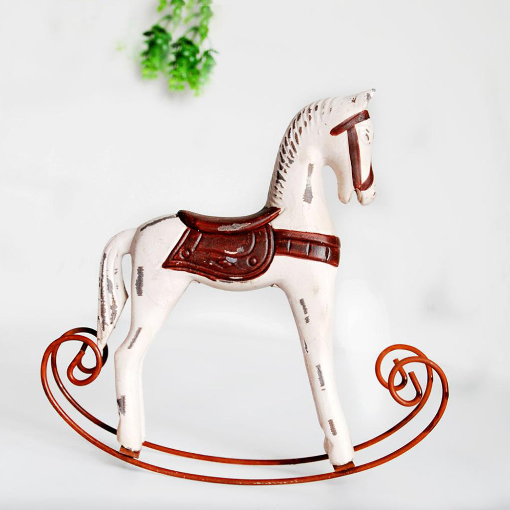 Mini Wooden Rocking Horse Kids Toys Desktop Ornament Warm White