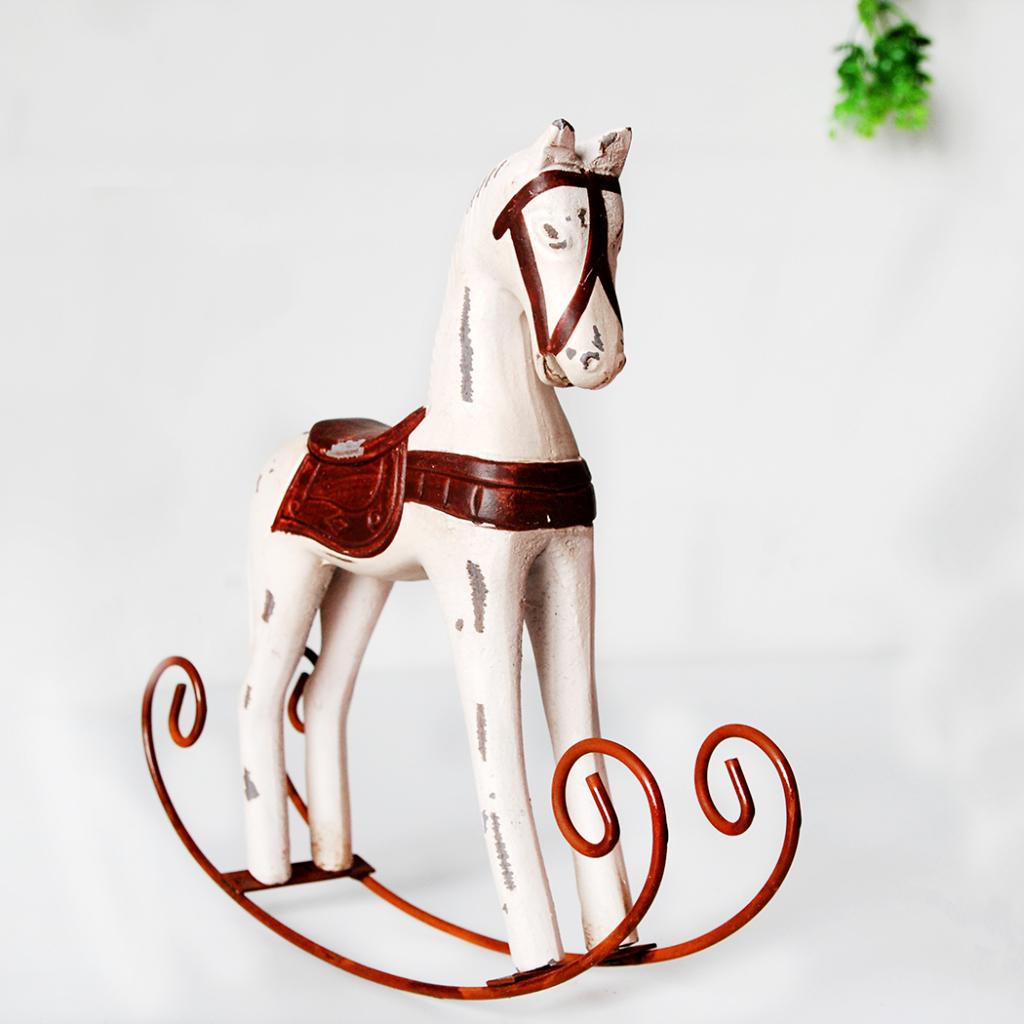 Mini Wooden Rocking Horse Kids Toys Desktop Ornament Warm White