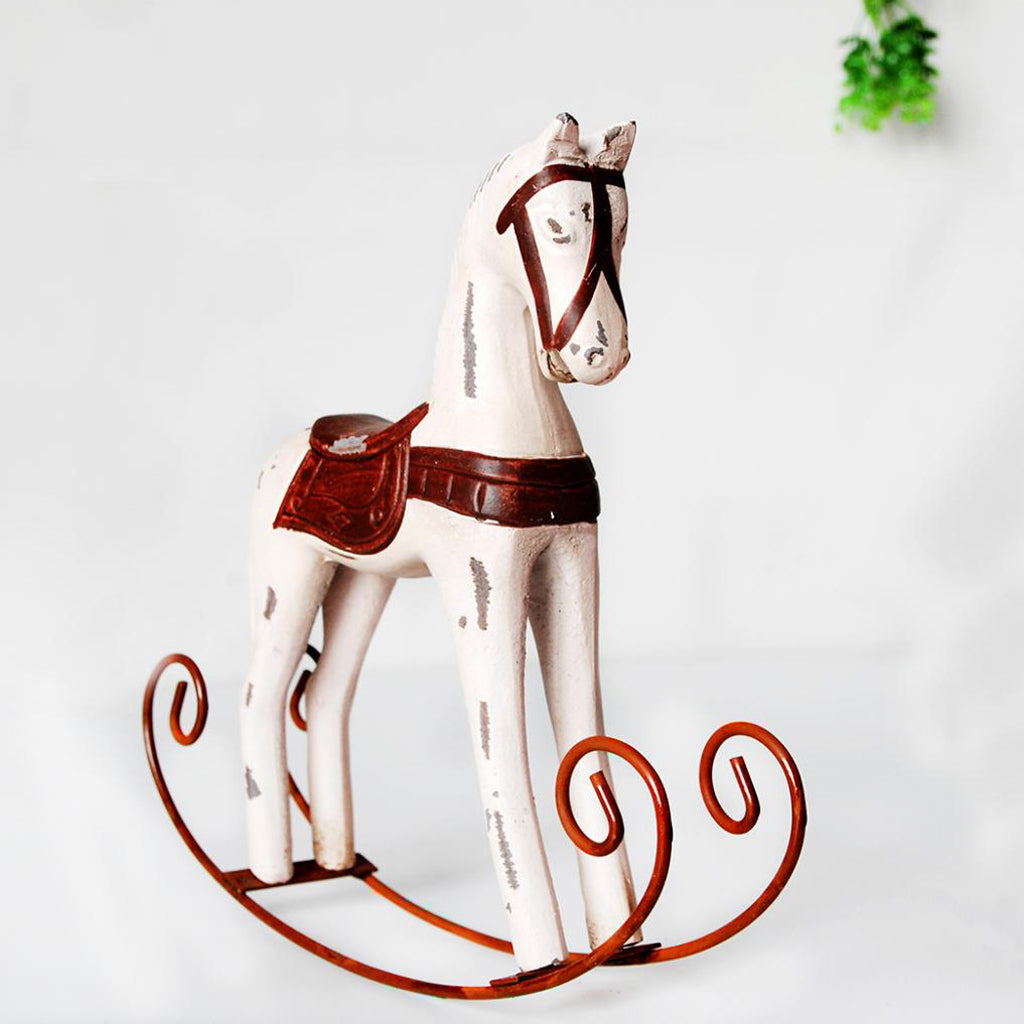 Mini Wooden Rocking Horse Kids Toys Desktop Ornament Warm White