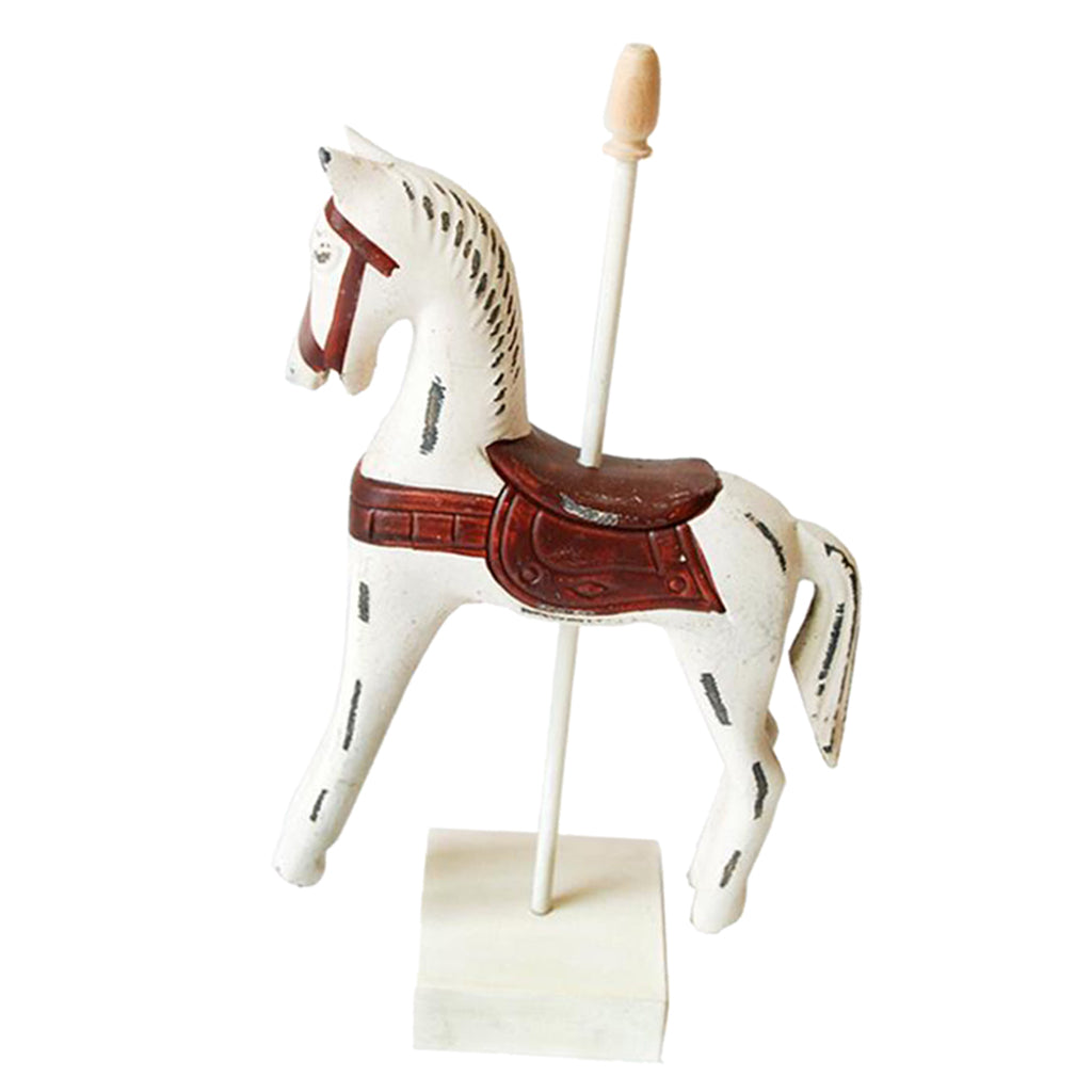 Wooden Horses Decor Art Figurines for Home Office Table Decor White