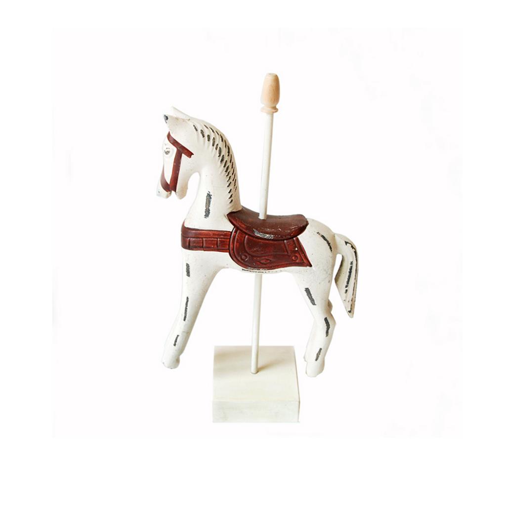 Wooden Horses Decor Art Figurines for Home Office Table Decor White