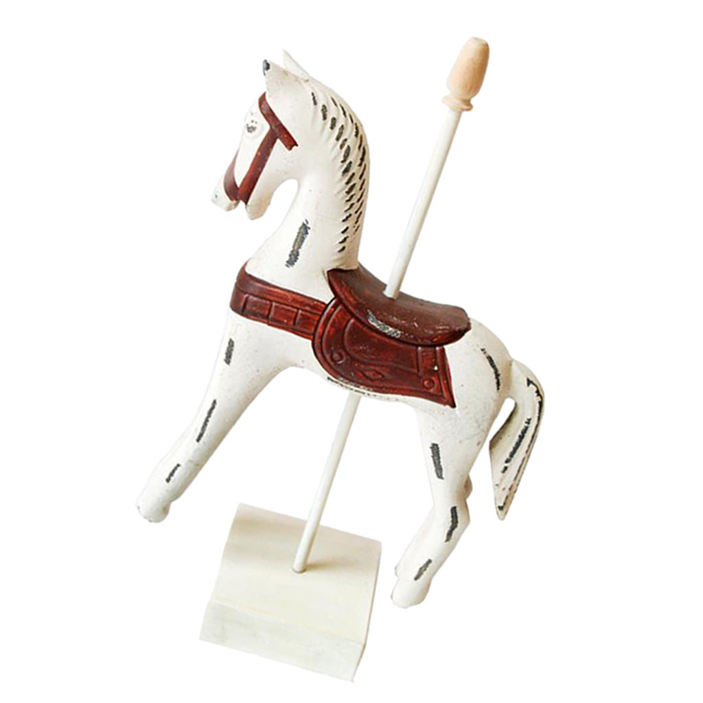 Wooden Horses Decor Art Figurines for Home Office Table Decor White