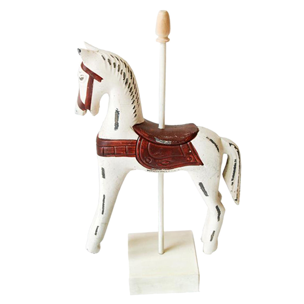 Wooden Horses Decor Art Figurines for Home Office Table Decor White