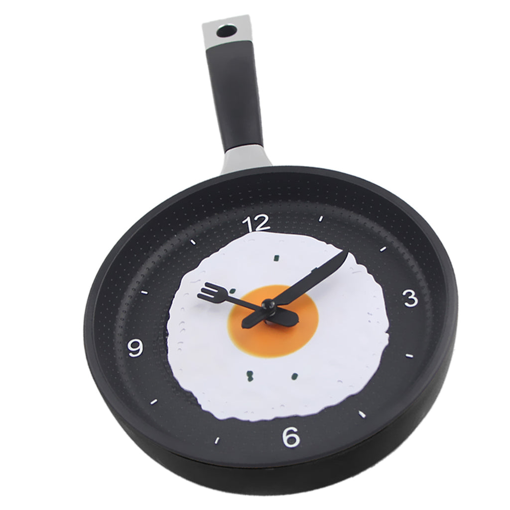 Creative Pan with Fried Egg Shape Wall Clock for Kitchen Bedroom Black