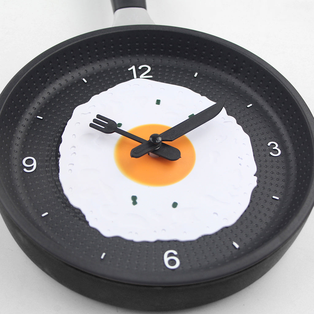 Creative Pan with Fried Egg Shape Wall Clock for Kitchen Bedroom Black