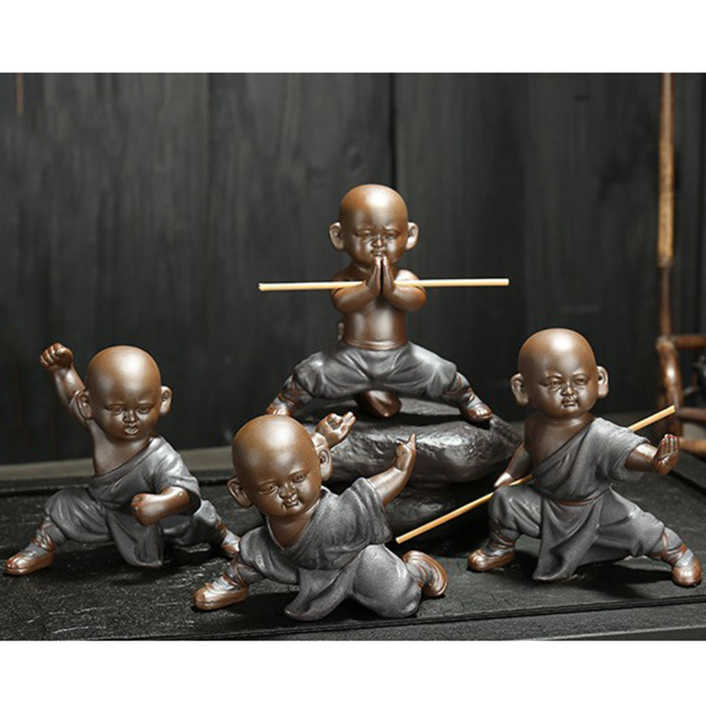 Ceramic Small Buddha Statue kung fu Monk Figurine Tea pet Ornaments  Style-4