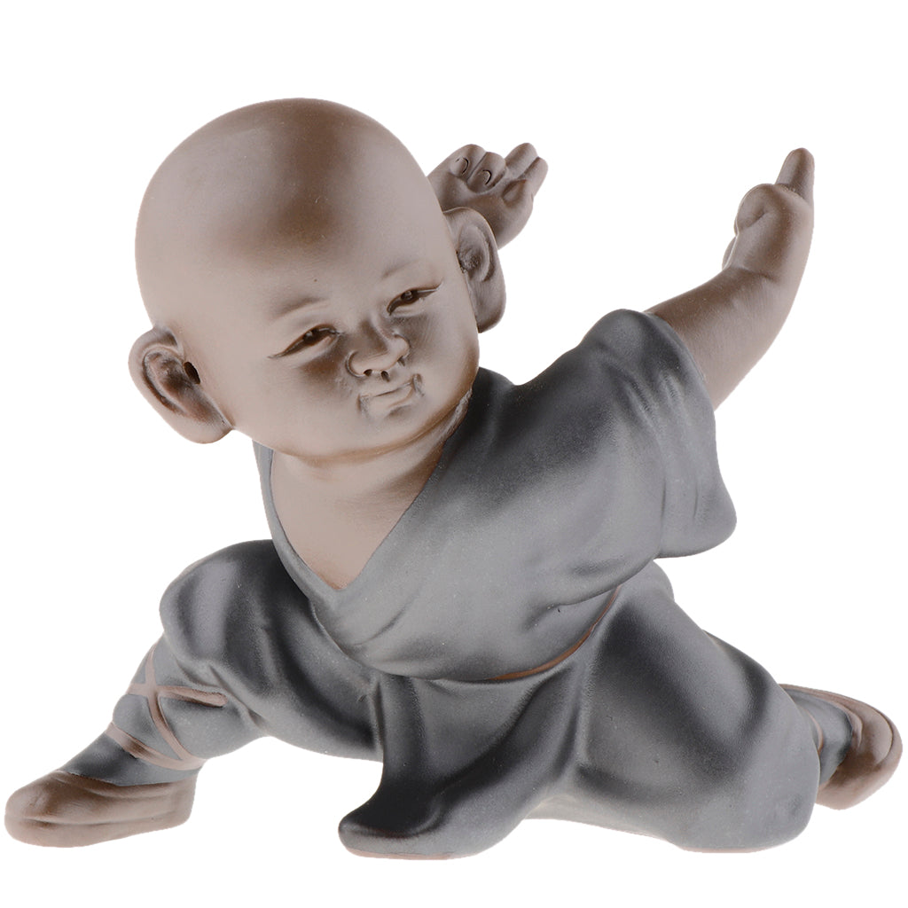 Ceramic Small Buddha Statue kung fu Monk Figurine Tea pet Ornaments  Style-2